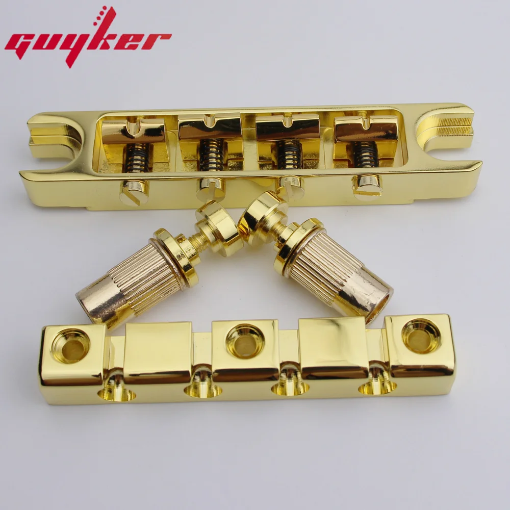 Guyker 4 String High Mass Bass Bridge with Vintage CNC Machined Steel Tailpiece Gold