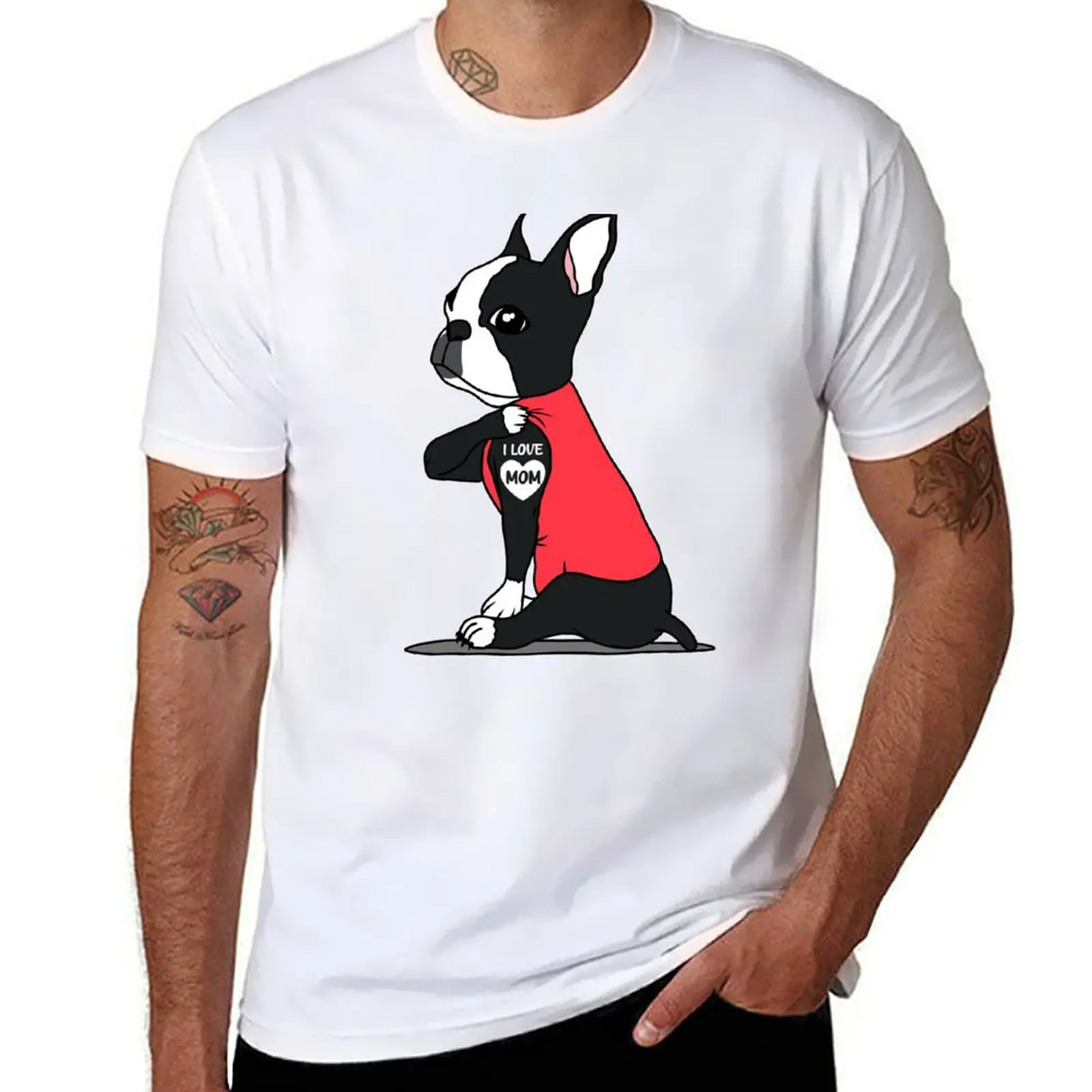 

boston terrier dog - i love mom T-Shirt cotton tshirt 100% essential t shirt T-Shirt