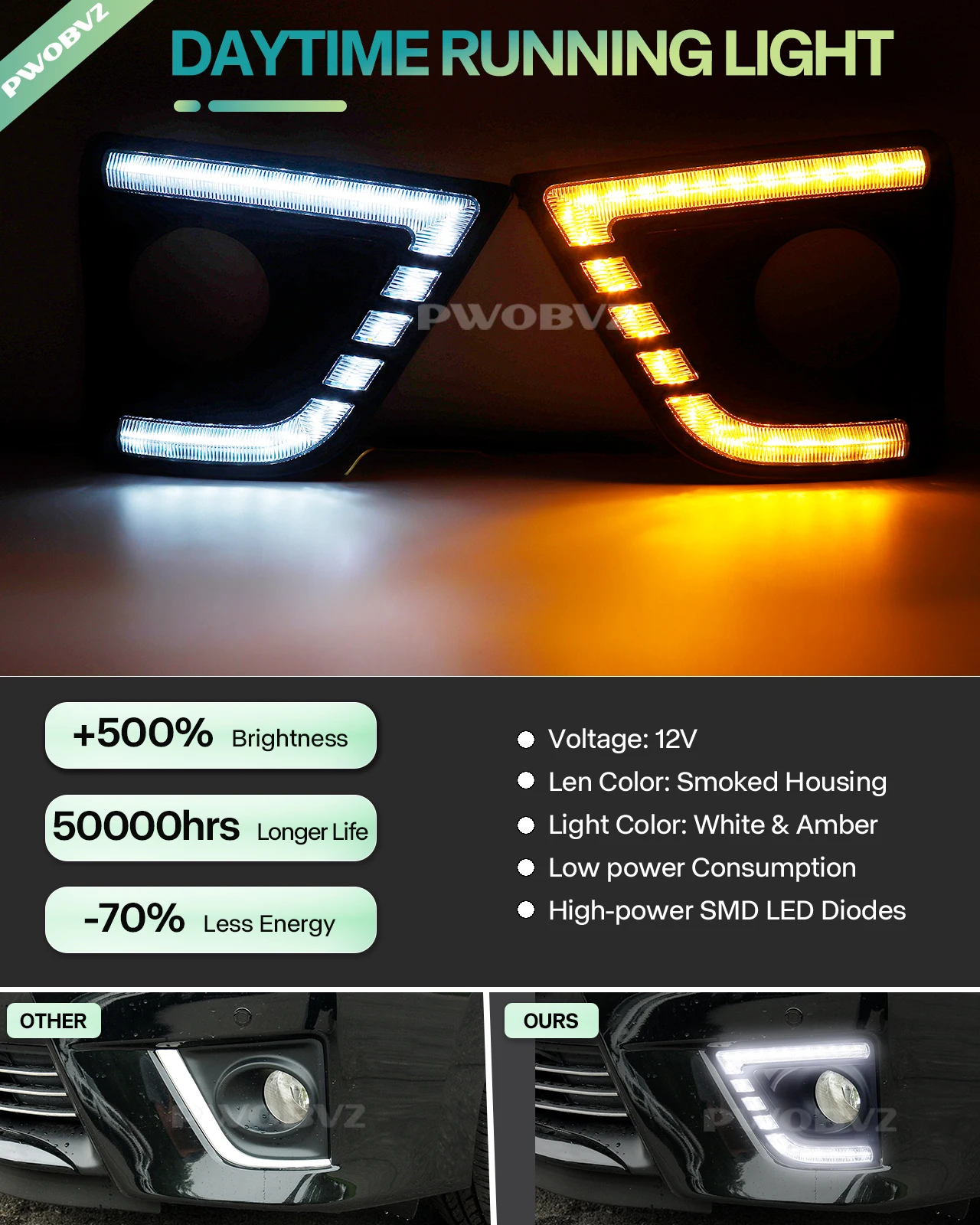 LED  Front Bumper Daytime Running Light DRL Amber Turn Signal Lamp For Toyota Corolla Altis  2014-2017
