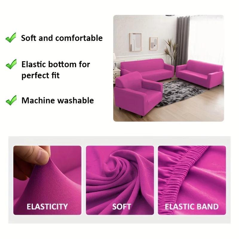 1pc Thick Elastic Sofa Cover Solid Color Slipcover Spandex Furniture Protector for Bedroom Office Living Room Home Decor