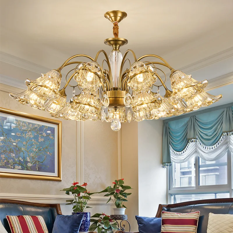 American All-copper Living Room Chandelier Light Luxury Retro Atmosphere Villa Hotel Lobby Hall Main New Chandelier