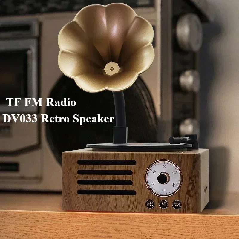 DV033 Retro Phonograph Bluetooth Speaker Portable Box Wireless Speaker Outdoor Sound System TF FM Radio Music MP3 Subwoofer