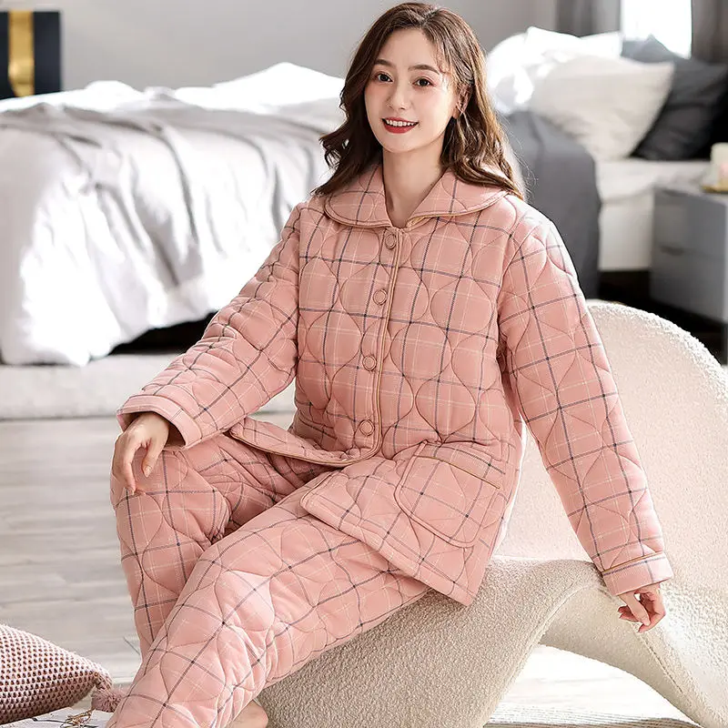 Pajamas Women's Winter Women's Three-layer Padded Jacket Pure Cotton Piled Thickened Can Be Worn Outside Loungewear Autumn