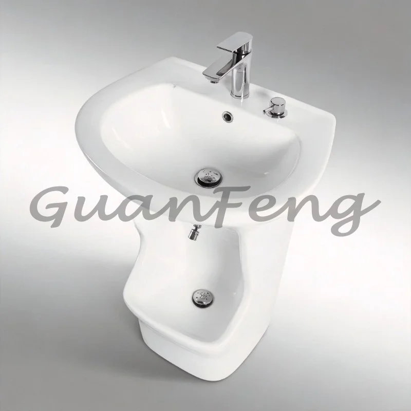 Heavy‑Duty Ceramic Floor Mount Wash Basin Wholesale Multifunctional Sink With Foot Washing Slot Soap Tray