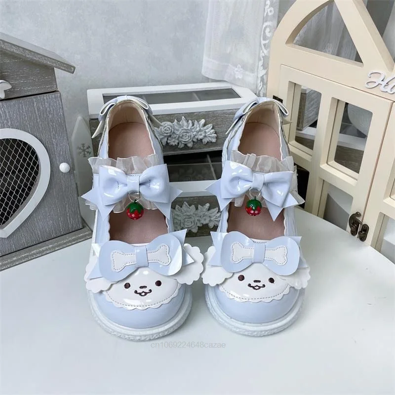 Nowa Sanrio Cinnamoroll buty Mary jane kobiet Y2k Preppy słodka Lolita buty z pętelkami moda Cosplay wszechstronny małe skórzane buty