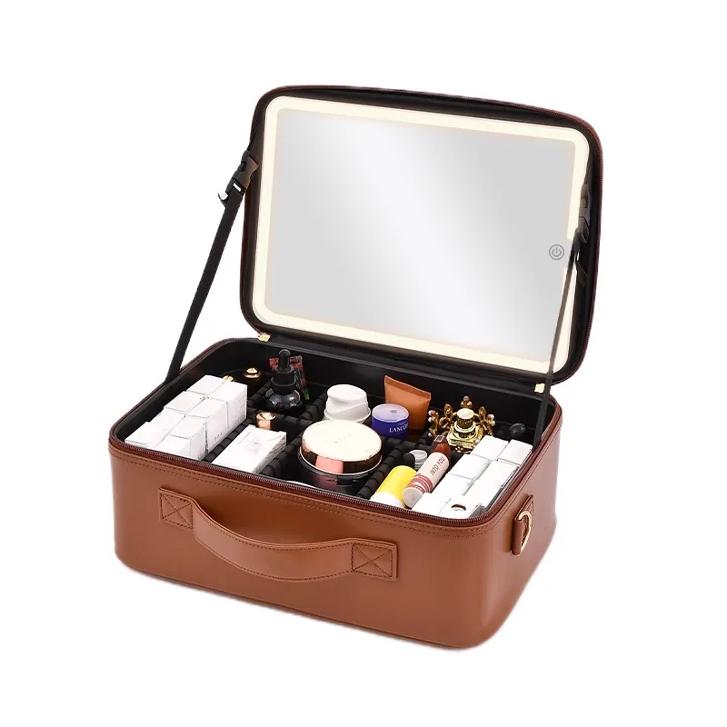

Cosmetic bag women's portable large-capacity high-end LED light with mirror 10-inch 15-inch travel vanity case