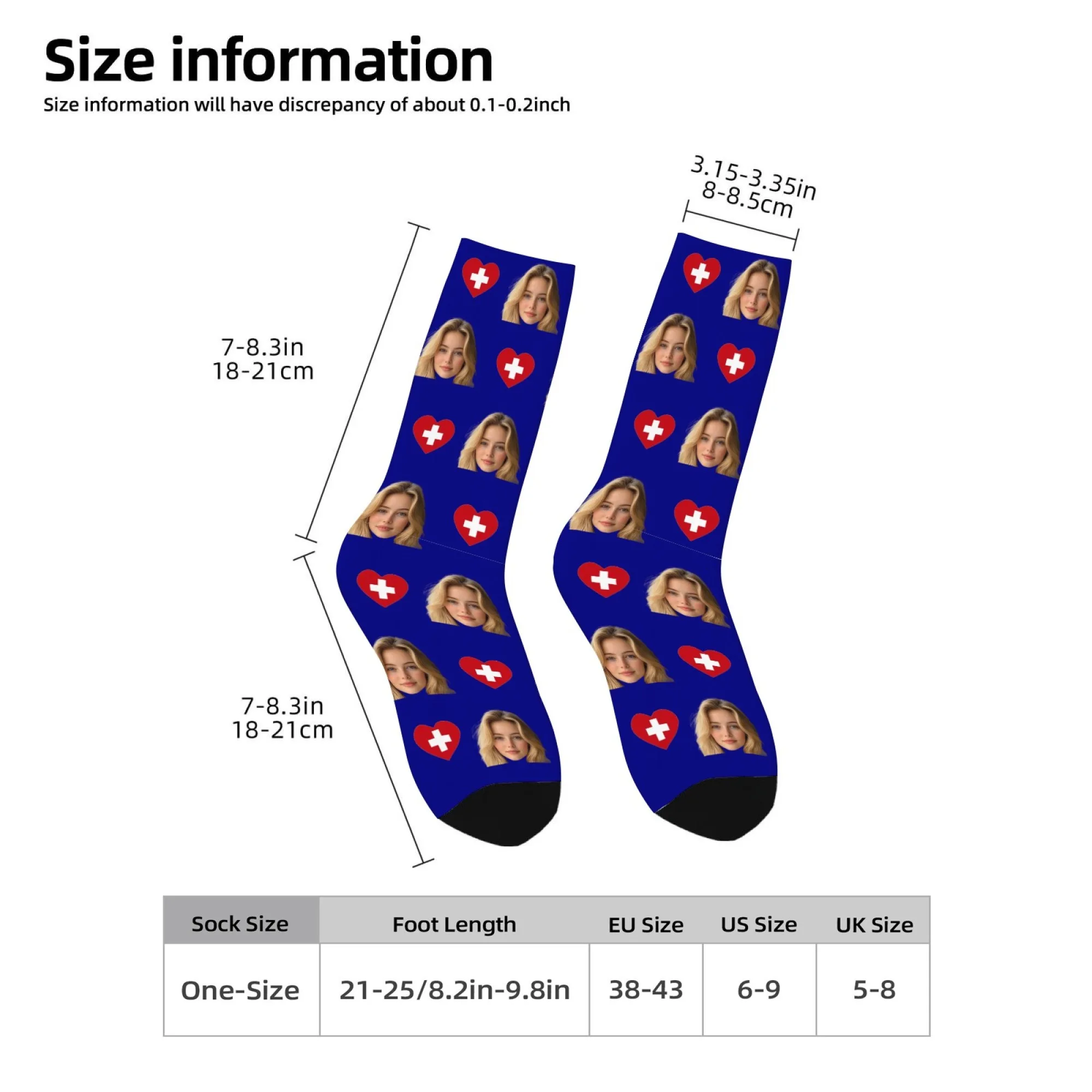 Custom Your Face Swiss Flag Socks Personalized Photo Print Blue Stockings Novelty Gift for Swiss Fans view 6