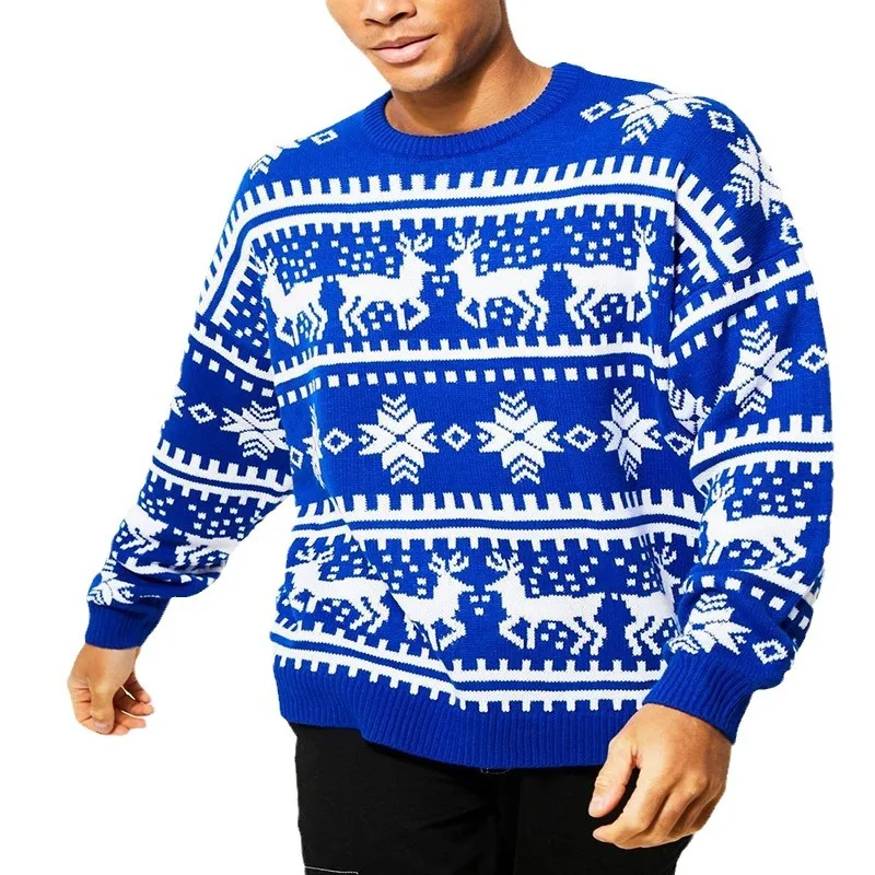 New Year Man Clothes Knitted Sweater men Pullover Loose Patchwork Elk O-Neck Casual Couple Christmas Sweater Top M-3XL