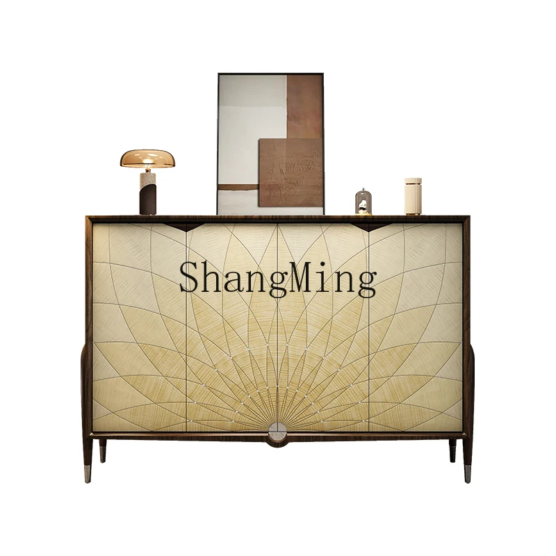 

CL solid wood shoe cabinet entrance integrated light luxury villa large flat door living room black walnut modern cabinet