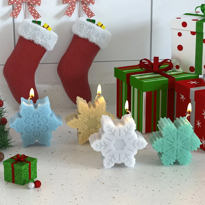 DiyCrystal Glue Resin Two-Piece Snowflake Candle Silicone Mold Christmas Decoration Plaster