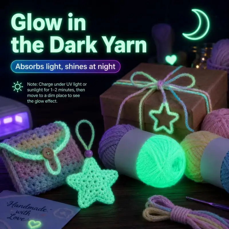 50g/Knäuel 4mm 80 Meter Leuchtendes Garn Fluoreszierendes Glow-in-the-Dark-Garn für DIY-Kunsthandwerk, Stricken von Pullovern, Mützen, Schals – Detail 6