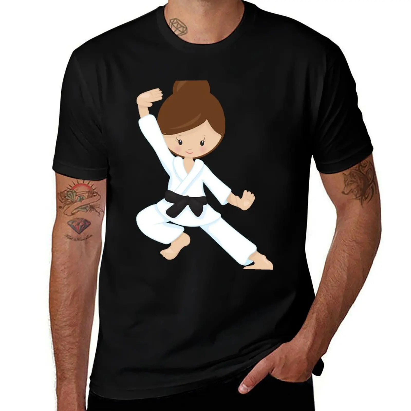 Футболка Karate Girl Brown Hair T-Shirt, простая повседневная футболка с короткими рукавами