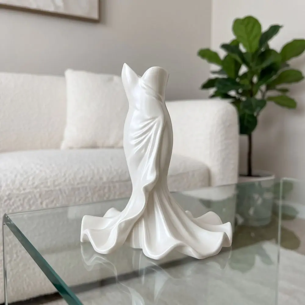 Modern Vase Dress Shape Mermaid Tail Vase 3D Printed Home Decor Desktop Ornaments Elegant Makeup Brush Organizer Gift