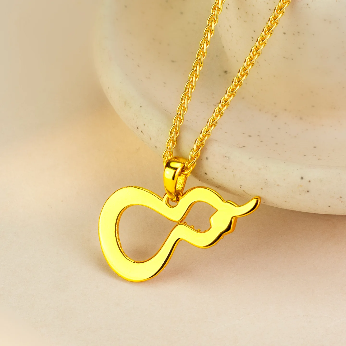 Zircon Inlaid Snake Head Gourd Pendant Women's 24K Gold AU999 - 3D embossed gourd, vivid snake head, for charming dating look