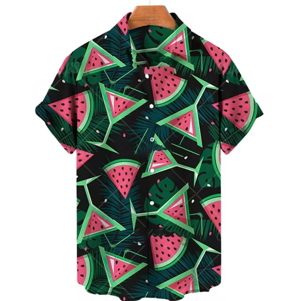 

Summer Men's Fruits Print Short Sleeve Shirt Hawaii Beach Casual Men's Top Daily City Stylish And Comfortable Men's Shirt