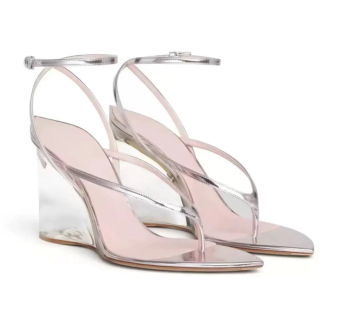 2026Summer New Transparent Thick High-heeled Women's Sandals, Pointed Flip Flops, Clip Toe Sandals, Party High-heeled Sandals image 5