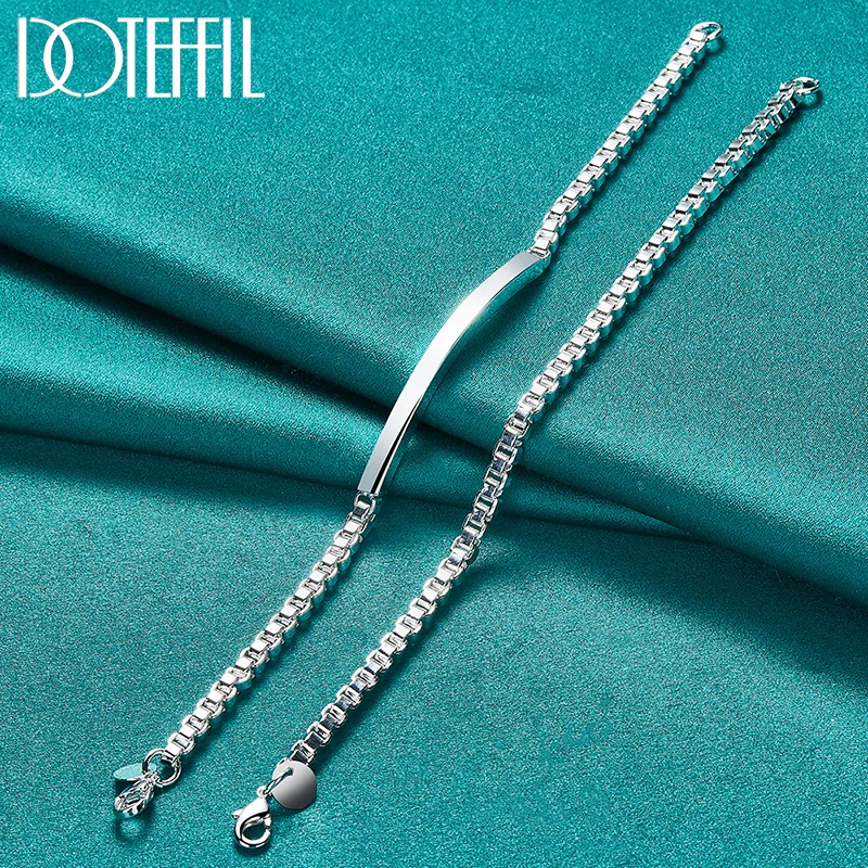 DOTEFFIL 2pcs 925 Sterling Silver 4mm Box Chain Bracelet Set For Woman Man Wedding Engagement Party Fashion Charm Jewelry