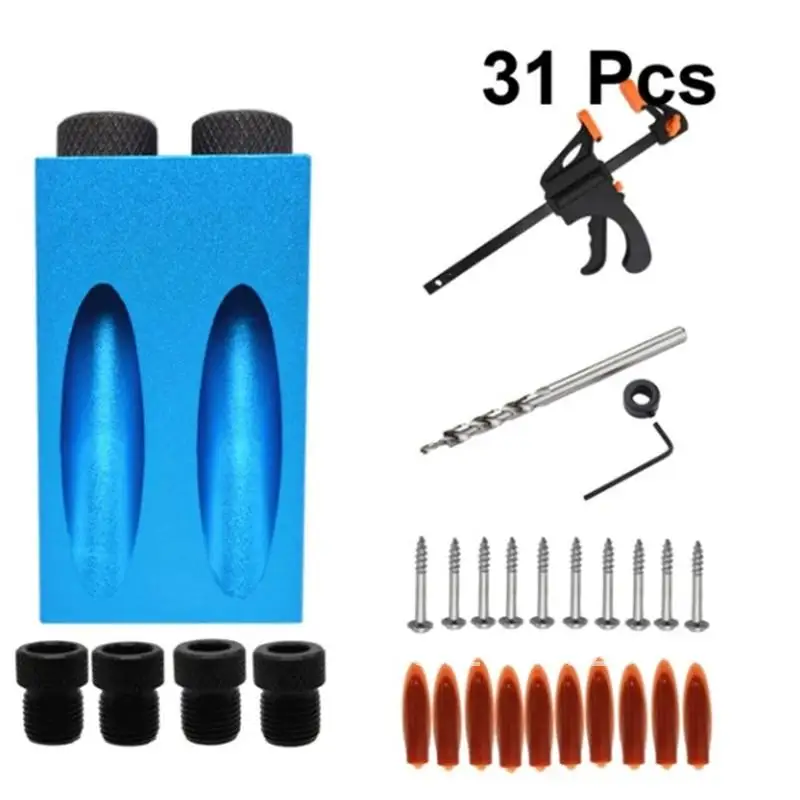 15 Degree Pocket Hole Screw Jig Oblique Hole Locator Woodworking Tools Dowel Drill Bit Set Woodwork Guides Joint Drill Locator