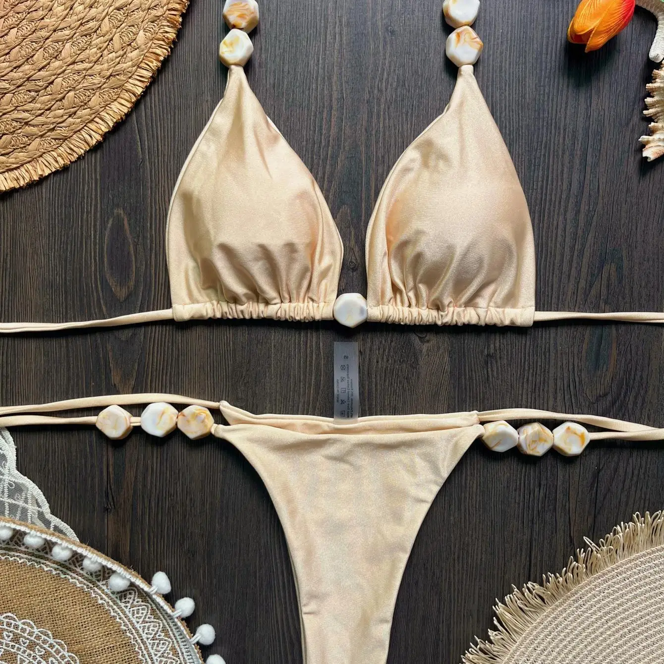 

Sexy Pure Color Women's Bikini Swimsuit e System Strap Beach Vaion Ins Hot Girl Sexy Swimwear with Chest Pad No Ste...