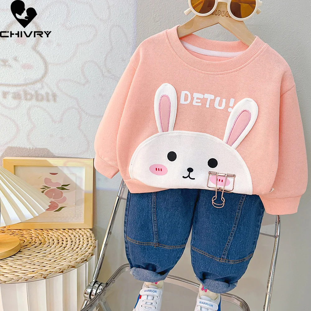 Neue Kinder Baby Herbst niedlichen Cartoon Tier Brief Pullover Sweatshirt Tops mit Jeans hosen Jungen Mädchen Mode Kleidung Sets