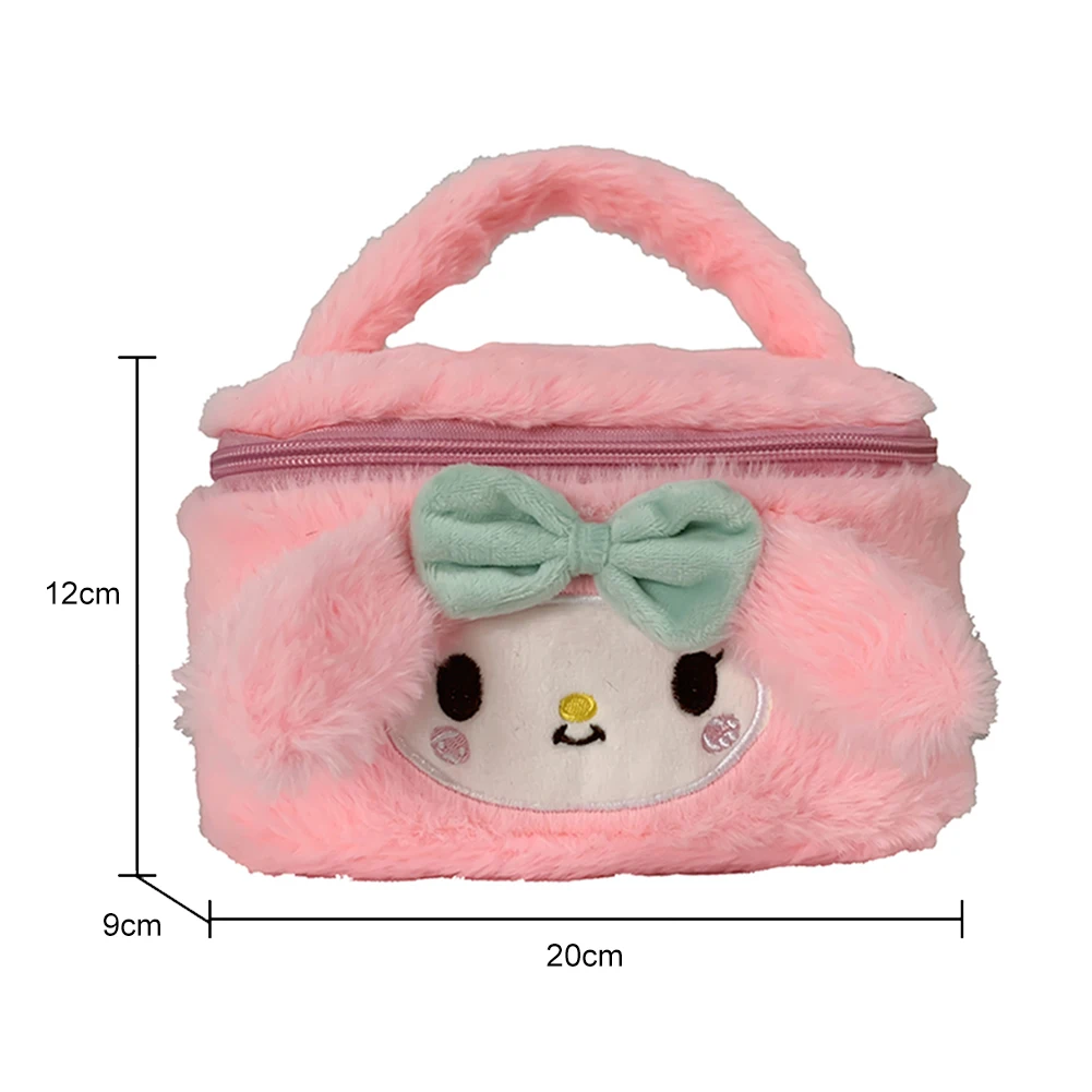 Cartoon Japanese Anime Soft Plush Makeup Pouch Lovely Design Fluffy Cosmetic Bag Portable Travel Zipper Furry Storage Handbags