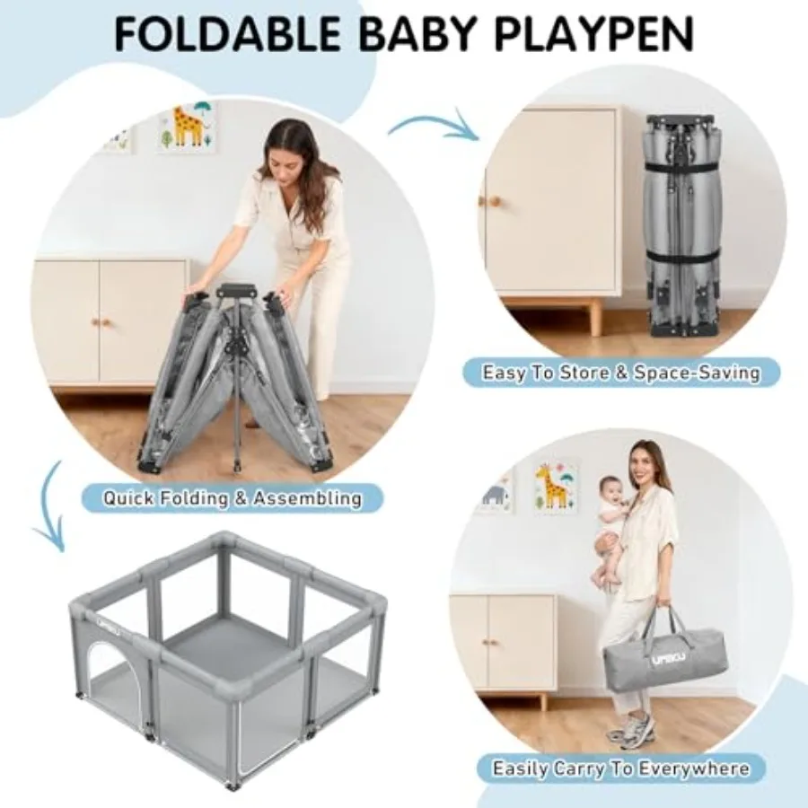 Baby Playpen Foldable Playpen for Babies and Toddlers Large Playpens Portable Play Pen with 2 Doors Safety Area for Kid Fence T