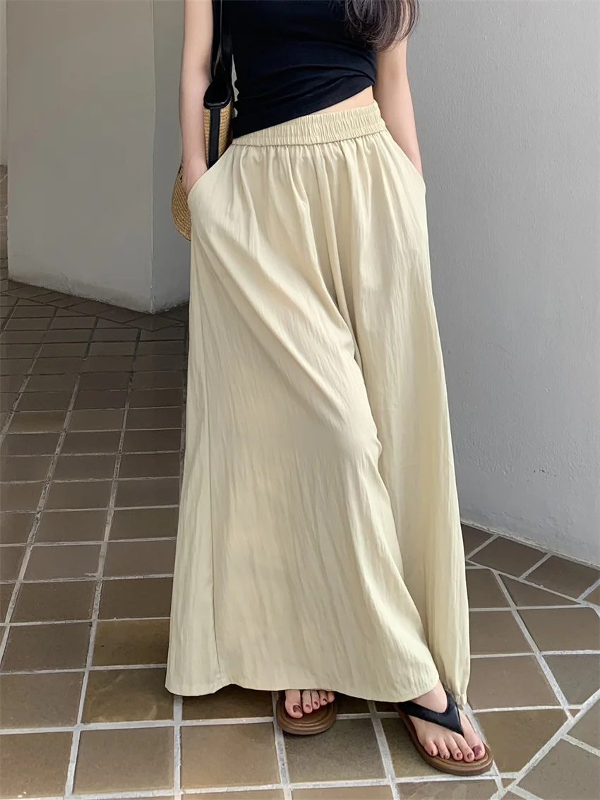 

PLAMTEE Casual Solid Skirt Pants Women Chic Loose Summer Streetwear Mopping All Match 2024 High Waist Office Lady Gentle Mujer