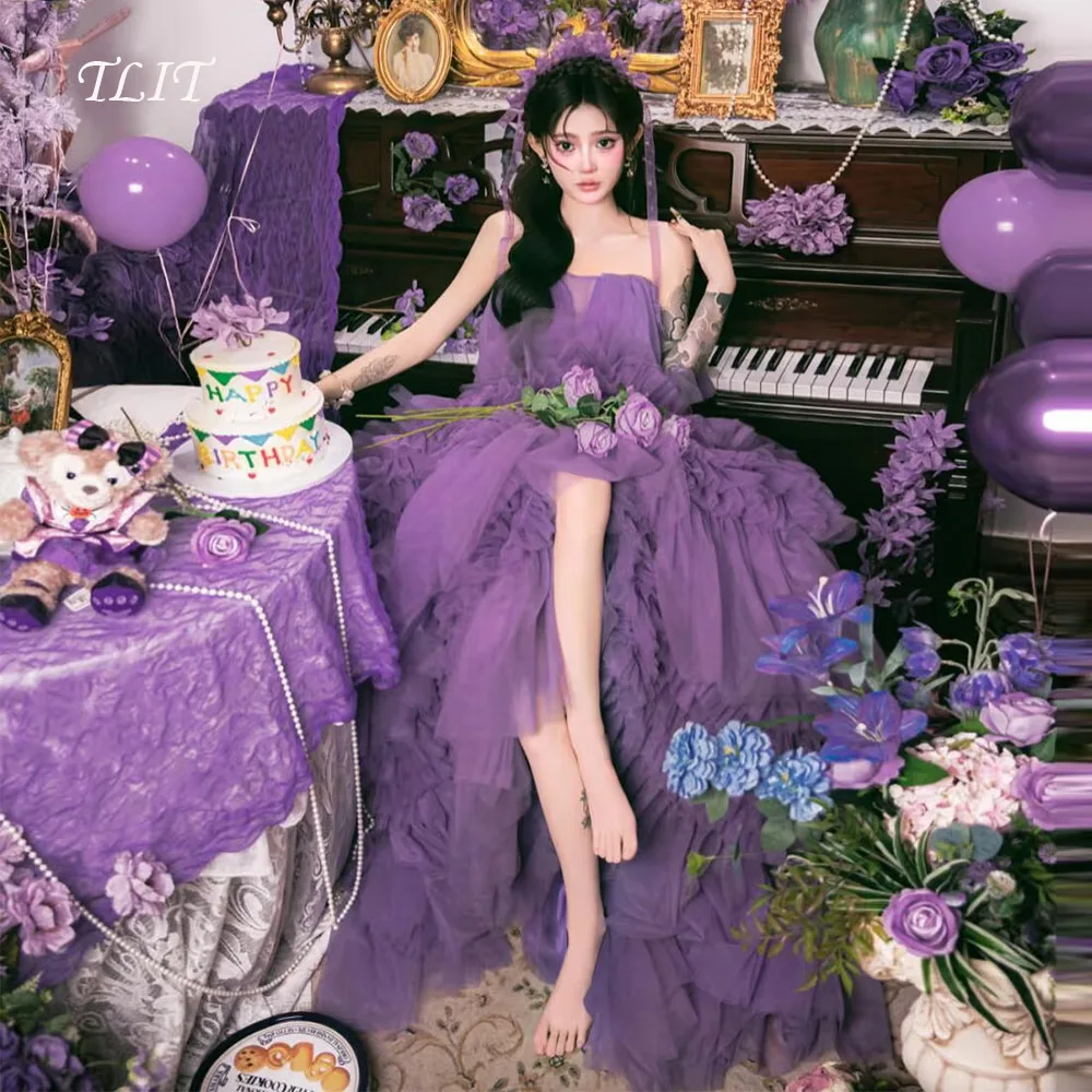 

TLIT Global Deep Purple Multi-Tiered Evening Dress Korea Wedding Dress Photo Shoot Strapless Prom Gown Customized Birthday Party