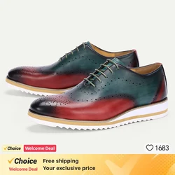 New Men's Business Leather Shoes Fashion Summer Lace-Up Blue Black Hand Carved Wedding Shoes Office Oxford Shoes
