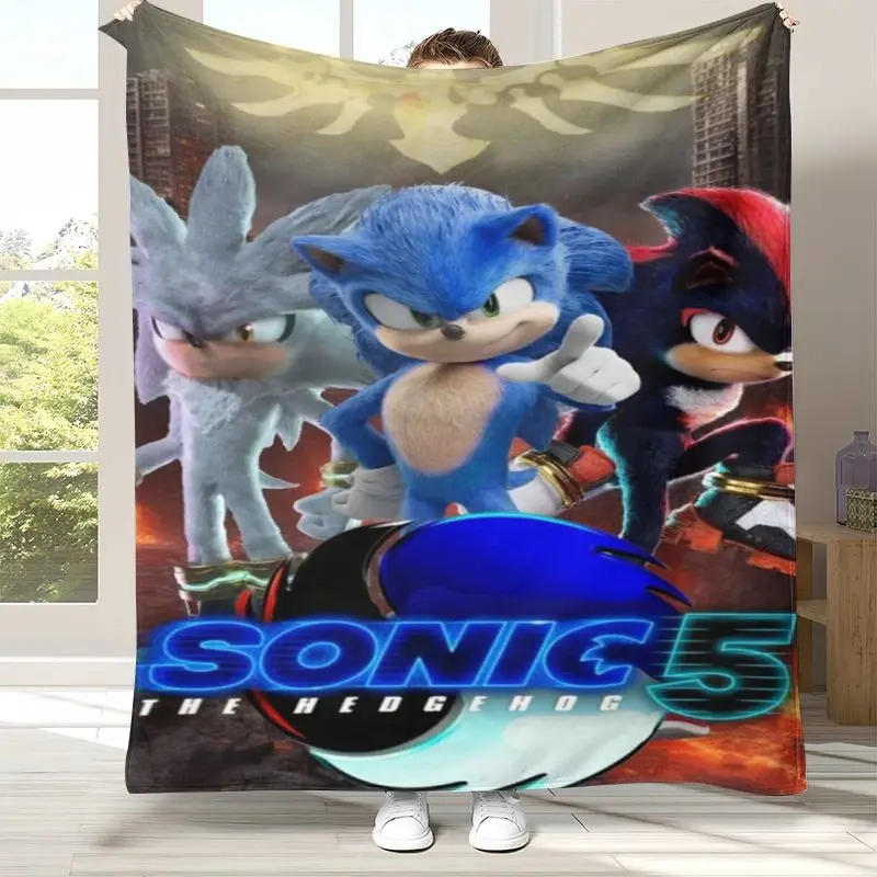 Cartoon S-Sonic Rings K-Knuckles Game Flannel Throw Blanket,Cozy Warm Blanket for Bed,Sofa,Living Room,Picnic,Camping,Home Decor