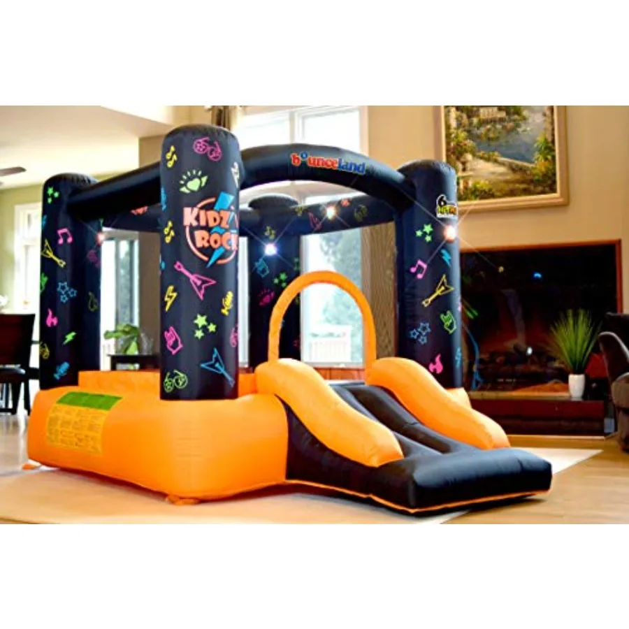 Kidz Rock Bounce House with Lights and Sound Interaction Inflatable Bouncer 9 ft L x 7 ft W x 5.5 ft H Music and Lights for Pla