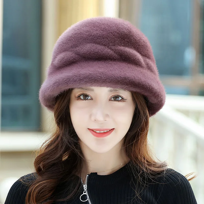 Hole Mink Fur Hat For Women Winter Middle Aged And Old Mink Fur Ear Protection Warm Thickened Fur Hat Furry Thickening Caps 