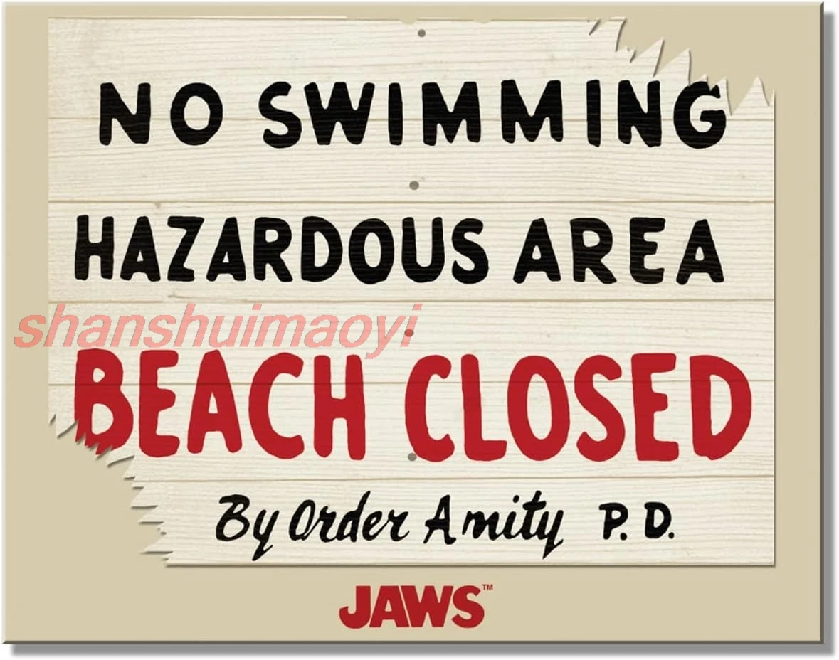 Desperate Enterprises Jaws No Swimming Tin Sign - Nostalgic Vintage Metal Wall Decor - Made in USA sign