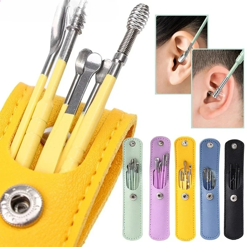 

New 6Pcs Ear Cleaner Wax Pickers Earpick Wax Remover Curette Ear Pick Cleaner Kit Spoon Care Ear Clean Tool Ear Wax Removel tool