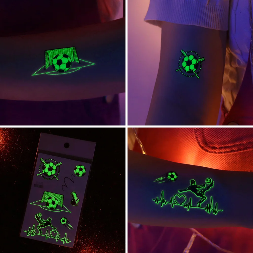 10 Blatt Fußball-Tattoos, Fußball, leuchtende temporäre Tattoos, die im Dunkeln leuchten, Fußball-Fußball-Fans, Party-Geschenk-Dekorationen – Detail 8