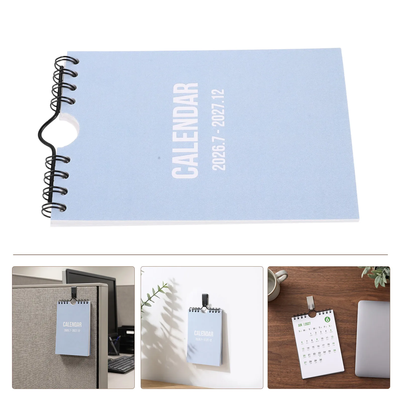 Small Wall Calendar 2026-2027 Sky-Blue Compact Mini Spiral Desk Calendar Notepad with Stand Space-Saving Office Dorm Decor