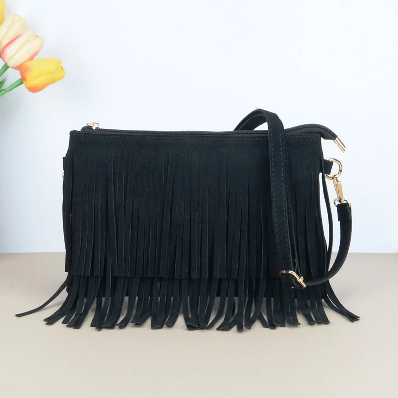 Vintage Tassel Crossbody Bags, Women\'s Versatile Shoulder Bag, Boho Style Fringe Square Purse, Ladies Handbags For Gift