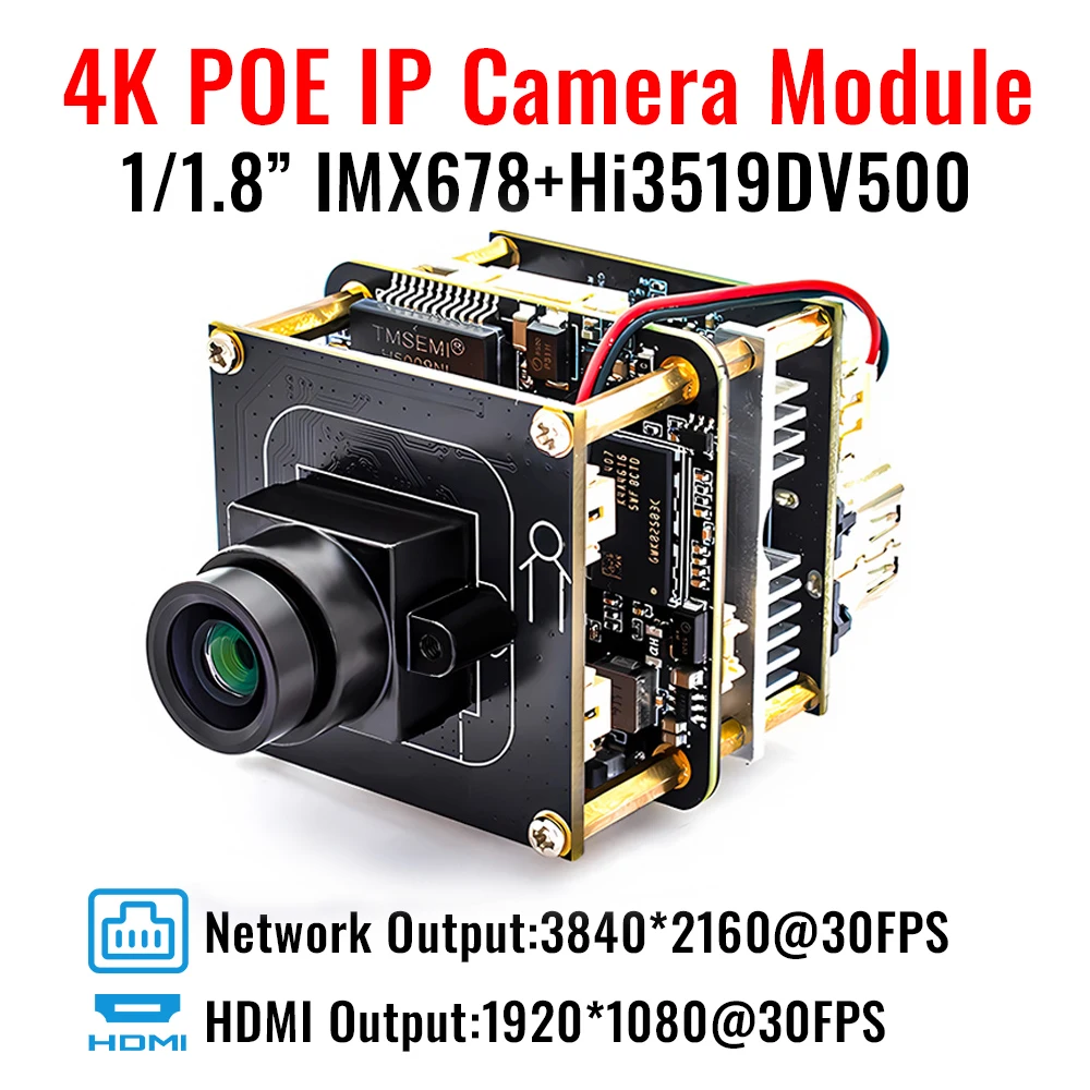 Hi3519DV500 4K 30FPS 8MP POE IP Camera HDMI Output 1/1.8 Inch IMX678 Industrial Machine Vision Security Surveillance ONVIF RTSP