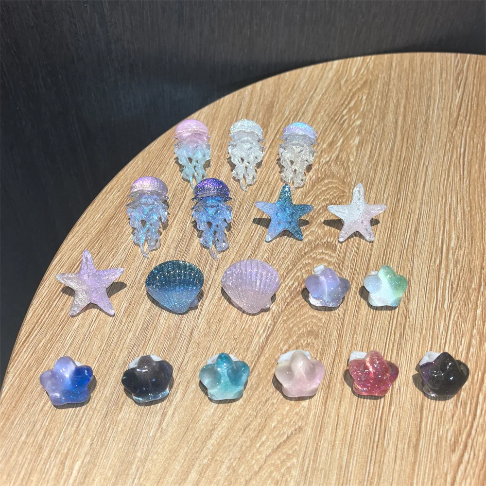 Shoe Charms Glow in The Dark Ocean Jellyfish Starfish Shell PVC Blue Gradient Glitter Kids Footwear Accessories