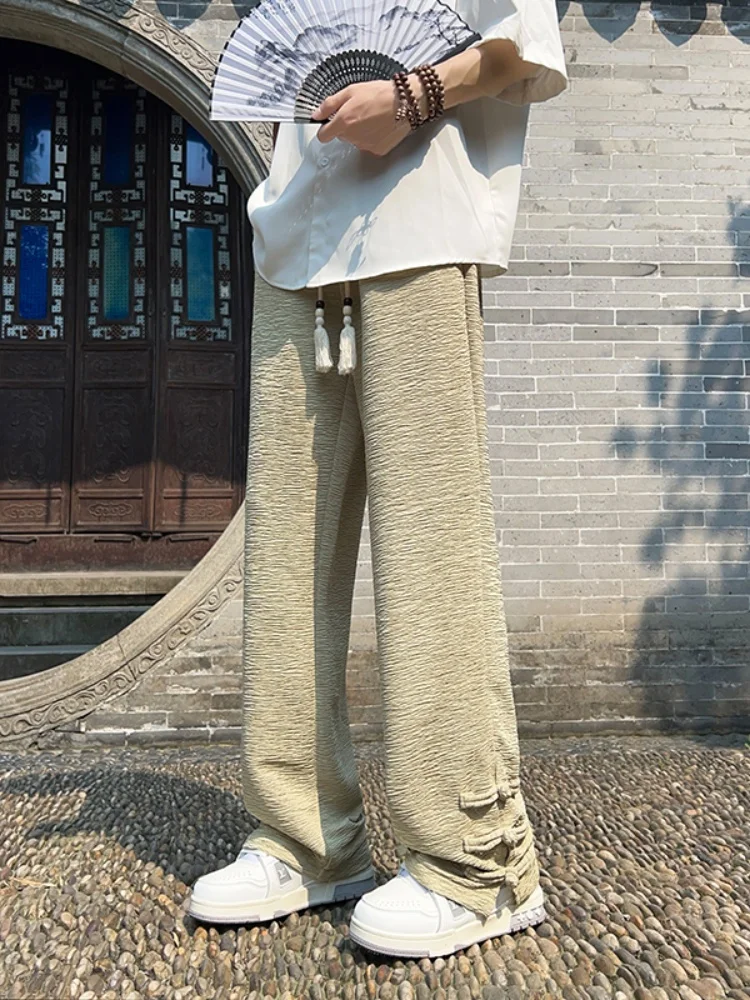 

New Chinese Sle Ice Silk Pants Men's Summer Thin Loose Straight Leg Casual Long Trousers Trendy Faionable Loose Fit