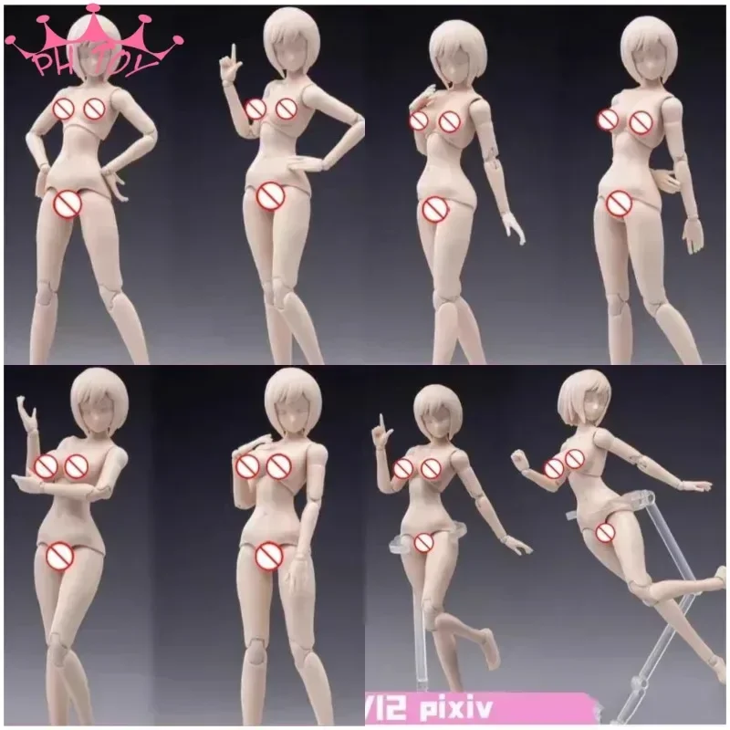 T86-ST01 1/12 Scale Female Body Figure W/ Anime Girl Head Super Flexible Joint Body Model White Wheat Action Figure Doll