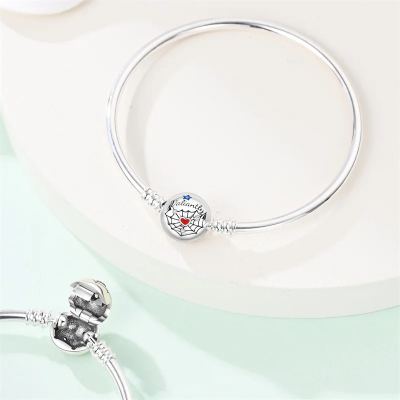 Real 925 Silver Hard Bracelet Size 17-20 Star Heart Spider Web Romantic For Women Fit For Weddings&Engagements Luxury Jewelry