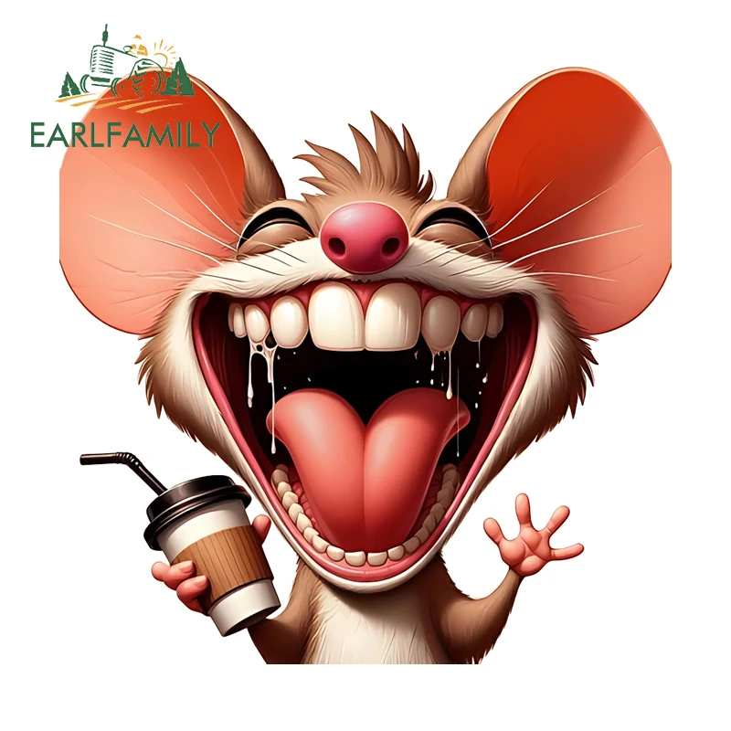 EARLFAMILY Crazy Smiling Mouse Car Stickers Creative Fuel Tank Cap Toolbox Mirror Decal Waterproof Vinyl Car Accessories