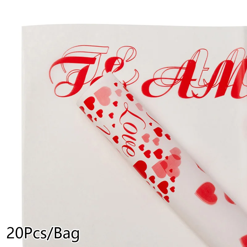 20 Sheets Flower Wrapping Paper Heart Printed Waterproof Bouquet Packaging Scrapbooking Paper Wedding Party Gift Packing Decor