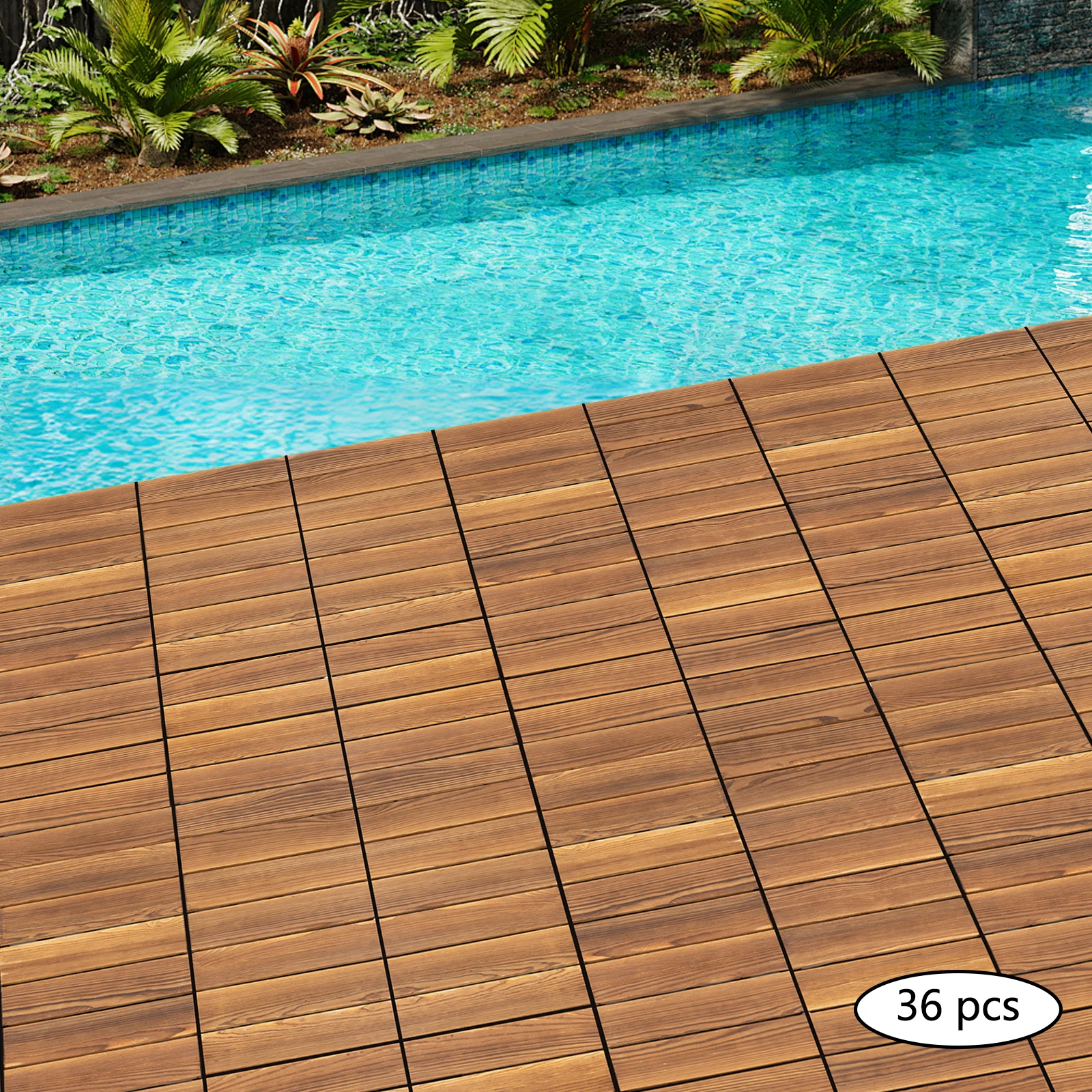 Indoor Outdoor 36-Piece Wood Flooring Tiles 6613LBS Load Easy Clean Interlocking Design For Garden Pool Epoxy Resin Floor