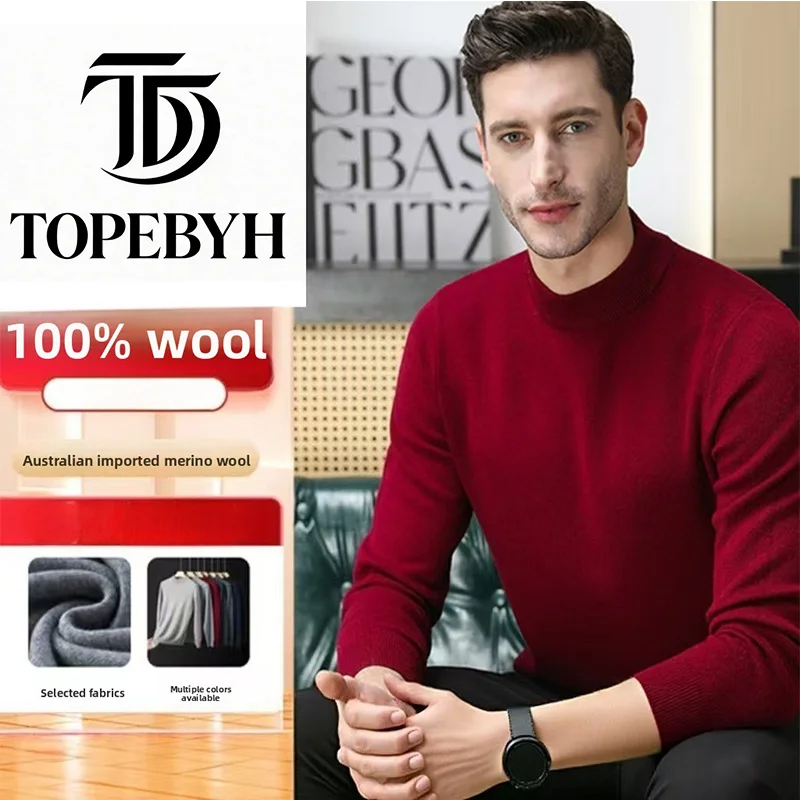 

100% Pure Wool Half Turtleneck Warm Long-Sleeve Wool Sweater Knitted Tops