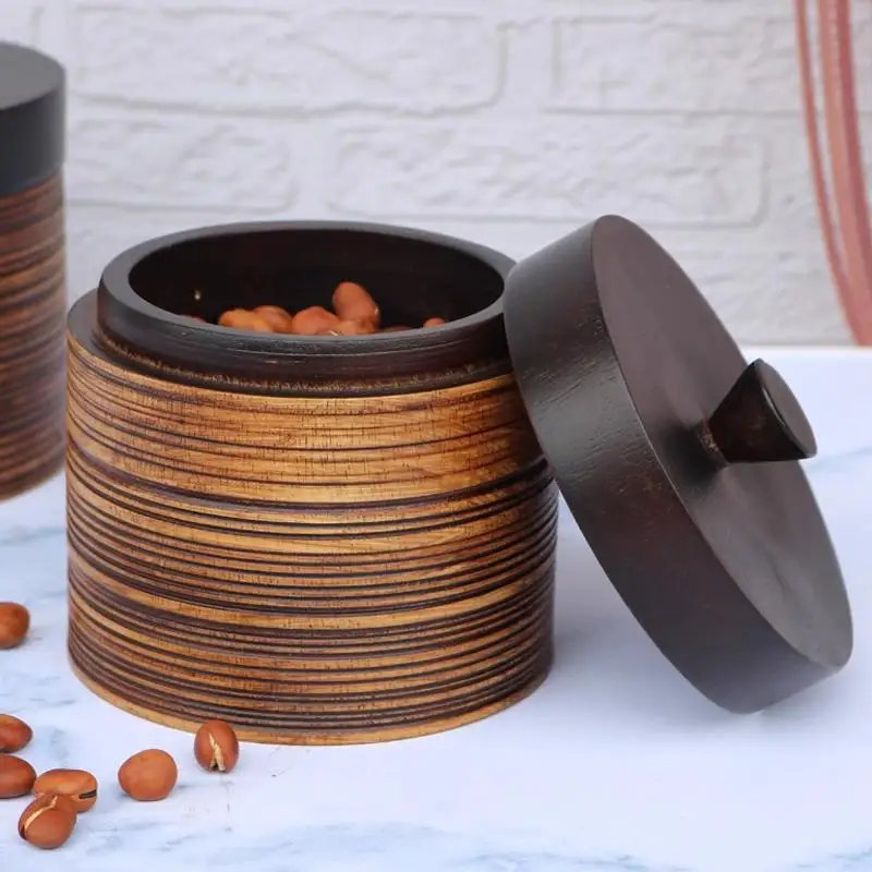 Solid Wood Tea Jar, Round With Lid Storage Box, Jewelry Box, Retro Brown Go Board Item Storage Box