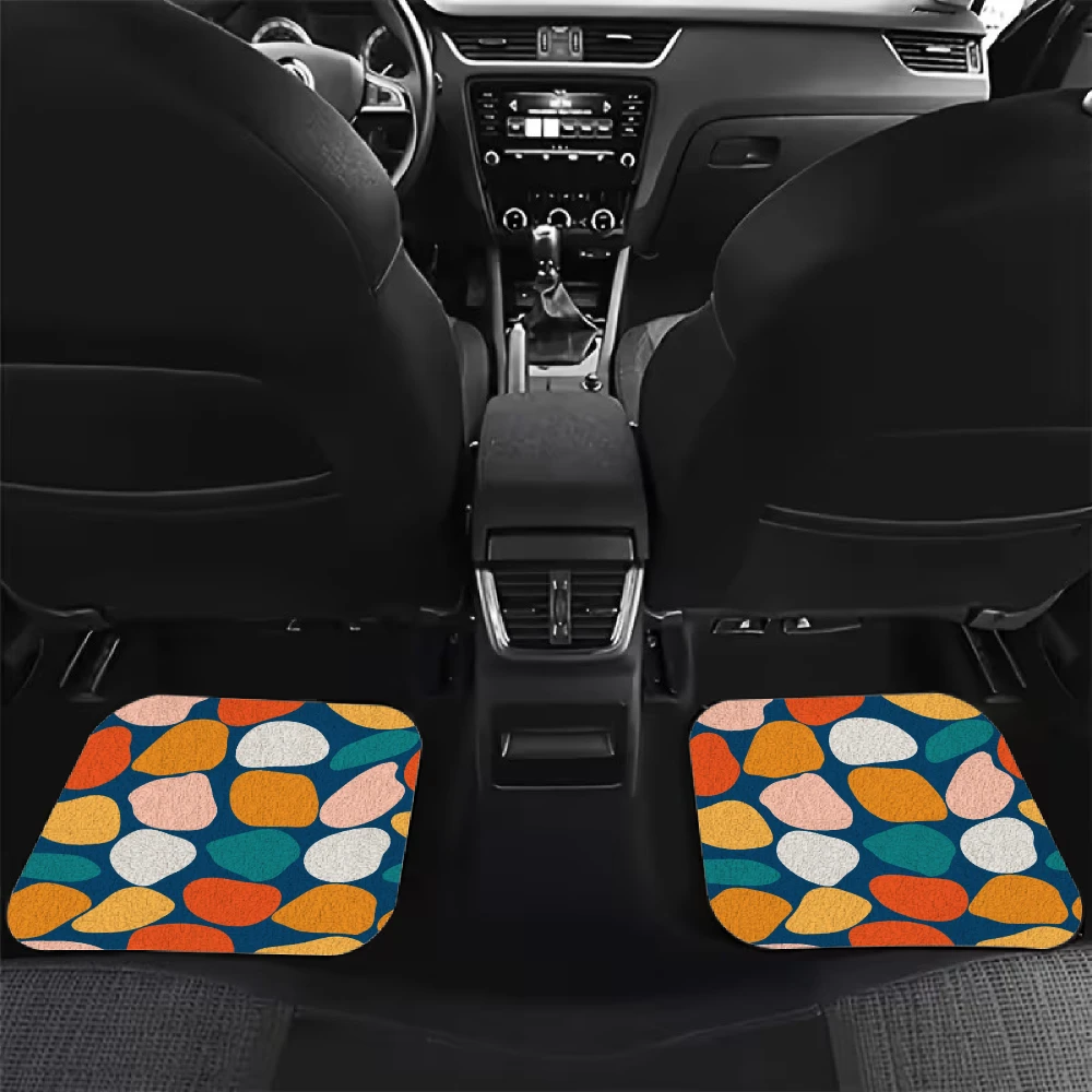 Colorful Abstract Shapes Car Floor Mats Crystal Velvet Material 4pcs Car Floor Mat Set Includes 1 Trunk Mat Travel Additions Fun