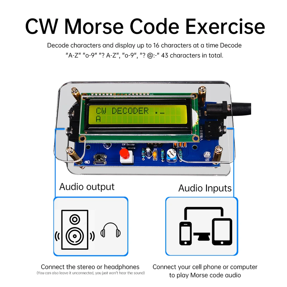 LCDディスプレイ,cwデコーダー,モールス信号リーダー,翻訳ボード,溶接