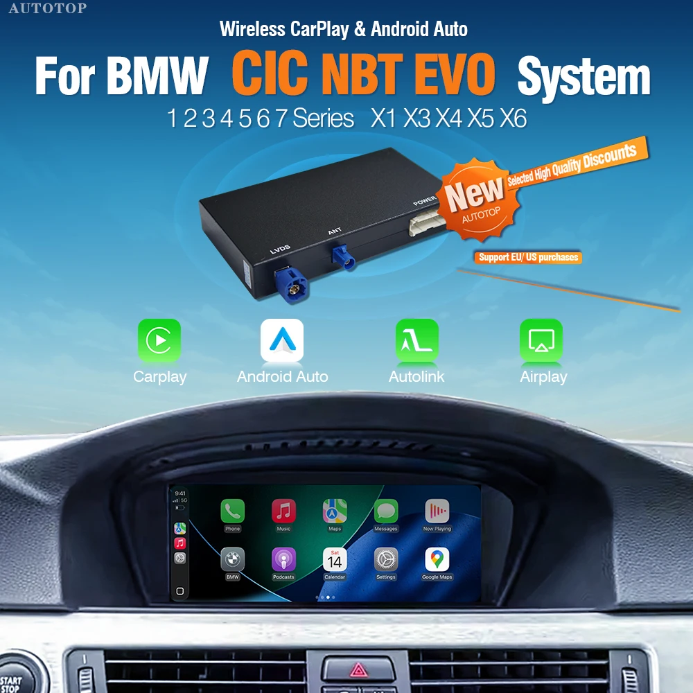 CarPlay sans fil Android Auto pour BMW Série 1 2 3 4 5 6 7 F10 E60 CIC NBT EVO Module d'interface Bluetooth Navigation Mirror Link